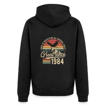 Great Since 1984 Vintage Vintage Birthday - Unisex Premium Organic Zip Hoodie - black - Back - Nico (187cm)