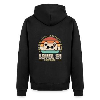 Level 21 years old - Unisex Premium Organic Zip Hoodie - black - Back - Nico (187cm)