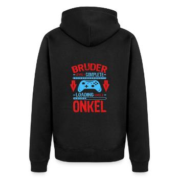 Bruder Level Complete Werdender Onkel Loading - Unisex Premium Bio Zip Hoodie - Schwarz - Hinten - Nico (187cm)