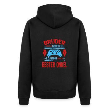 Bruder Level Complete Werdender Onkel Loading - Unisex Premium Bio Zip Hoodie - Schwarz - Hinten - Nico (187cm)