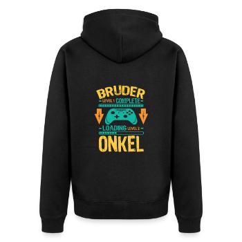 Bruder Level Complete Werdender Onkel Loading - Unisex Premium Bio Zip Hoodie - Schwarz - Hinten - Nico (187cm)