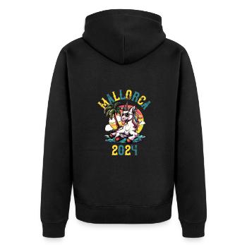 Mallorca 2024 Unicorn Party Holidays - Unisex Premium Organic Zip Hoodie - black - Back - Nico (187cm)