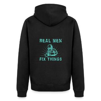 Real Men Fix Things - Welding Gifts - Unisex Premium Bio Zip Hoodie - Schwarz - Hinten - Nico (187cm)