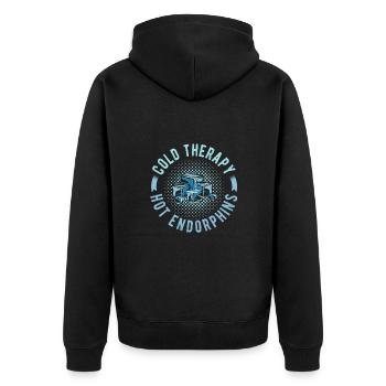 Ice Swimming frozen therapy Hot Endorphins Ice - Unisex Premium Bio Zip Hoodie - Schwarz - Hinten - Nico (187cm)