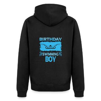 Birthday Boy Of the Birthday Boy Swimming Family - Unisex Premium Bio Zip Hoodie - Schwarz - Hinten - Nico (187cm)