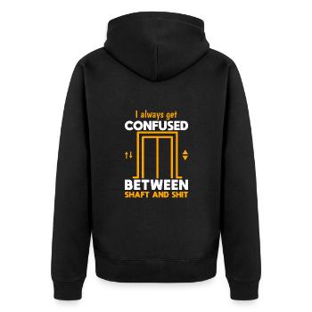 Funny Elevator Mechanic Confused Shaft & Shit Gift - Unisex Premium Bio Zip Hoodie - Schwarz - Hinten - Nico (187cm)