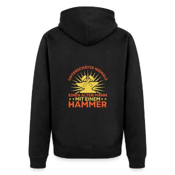 Never underestimate an old man with a hammer - Unisex Premium Organic Zip Hoodie - black - Back - Nico (187cm)