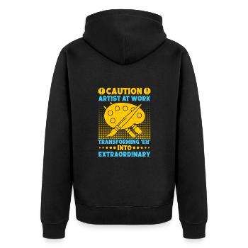 Artist Painter Graphic Caution Artist At Work Art - Unisex Premium Organic Zip Hoodie - black - Back - Nico (187cm)