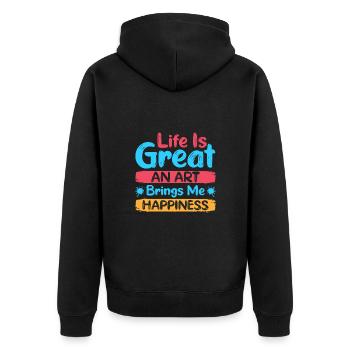 Artist Painter Graphic Art Brings Me Happiness - Unisex Premium Bio Zip Hoodie - Schwarz - Hinten - Nico (187cm)