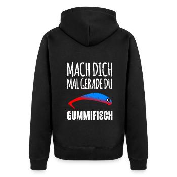 Gummifisch Angler - Unisex Premium Bio Zip Hoodie - Schwarz - Hinten - Nico (187cm)