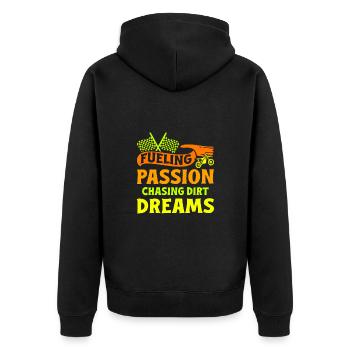 Dirt Biker Riding Passion Chasing Dirt Dreams Gift - Unisex Premium Bio Zip Hoodie - Schwarz - Hinten - Nico (187cm)