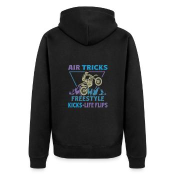 Dirt Biker Riding Air Tricks Freestyle Dirt Bike - Unisex Premium Bio Zip Hoodie - Schwarz - Hinten - Nico (187cm)
