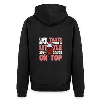 Japanese Food Lover Life Tasts Better With Soy Sau - Unisex Premium Bio Zip Hoodie - Schwarz - Hinten - Nico (187cm)