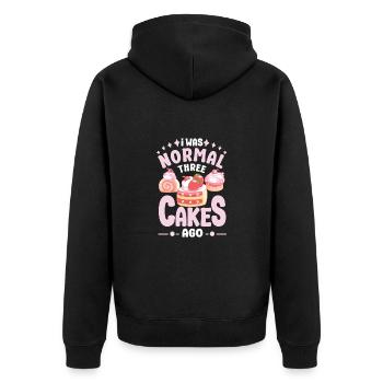 Pastry Lover I was Normal Three Cakes Ago - Unisex Premium Bio Zip Hoodie - Schwarz - Hinten - Nico (187cm)