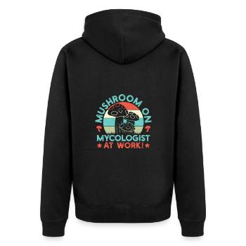 Mushroom Foraging Hunter Mycologist At Work Morel - Unisex Premium Organic Zip Hoodie - black - Back - Nico (187cm)