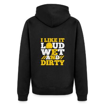 I Like It Loud Dirty Saying Construction Site Men - Unisex Premium Bio Zip Hoodie - Schwarz - Hinten - Nico (187cm)