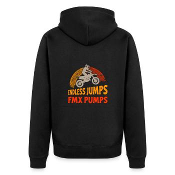 Dirt Biker Riding Endless Jumps FMX Pumps - Unisex Premium Bio Zip Hoodie - Schwarz - Hinten - Nico (187cm)