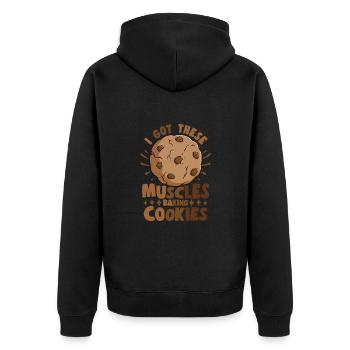 Amateur de pâtisserie, j’ai ces muscles qui font des biscuits - Veste à capuche bio Premium Unisexe - noir - Dos - Nico (187cm)