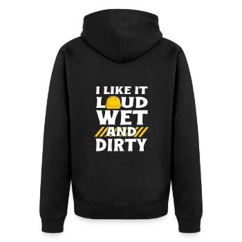 I Like It Loud Dirty Saying Construction Site Men - Unisex Premium Bio Zip Hoodie - Schwarz - Hinten - Nico (187cm)