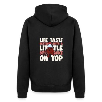 Sushi Lover Life Tasts Better With Soy Sauce Sushi - Unisex Premium Bio Zip Hoodie - Schwarz - Hinten - Nico (187cm)