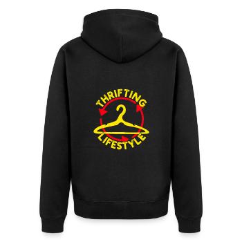 Thrift Shopper Thrifting Lifestyle Thrift Store - Unisex Premium Bio Zip Hoodie - Schwarz - Hinten - Nico (187cm)