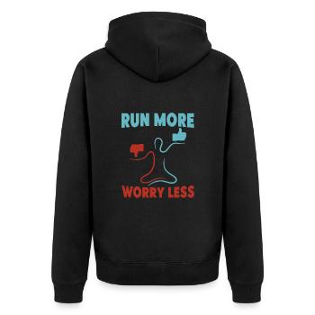 Running Run More Worry Less Marathon Runner - Unisex Premium Bio Zip Hoodie - Schwarz - Hinten - Nico (187cm)