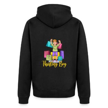 Thrift Shopper Thrifting Boy Thrift Store - Unisex Premium Bio Zip Hoodie - Schwarz - Hinten - Nico (187cm)