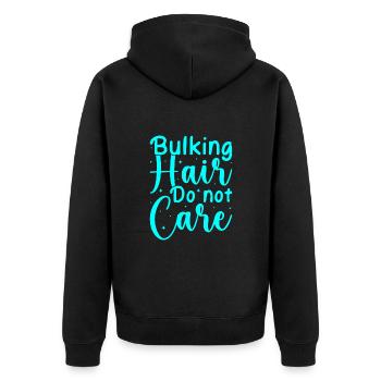 Fitness Motivation Bodybuilder Hair Do Not Care - Unisex Premium Bio Zip Hoodie - Schwarz - Hinten - Nico (187cm)