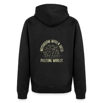 Mushroom Foraging Hunter Maven With Puzzling Morel - Unisex Premium Organic Zip Hoodie - black - Back - Nico (187cm)