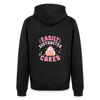Pastry Lover Easily Distracted By Cakes Cute Gift - Unisex Premium Bio Zip Hoodie - Schwarz - Hinten - Nico (187cm)