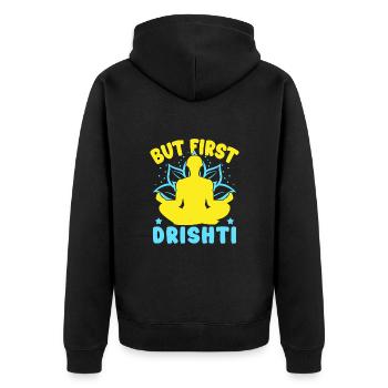 Yoga Mais Drishti D’abord Yoga Drôle - Veste à capuche bio Premium Unisexe - noir - Dos - Nico (187cm)