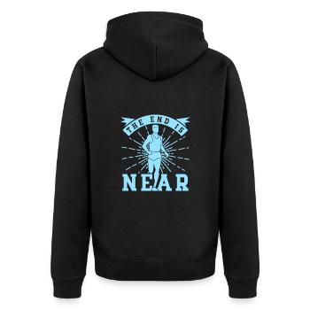 Running The End Is Near Marathon Runner Gift - Unisex Premium Bio Zip Hoodie - Schwarz - Hinten - Nico (187cm)