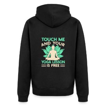 Yoga Touch Me & Your Yoga Lesson Free Funny Yoga - Unisex Premium Bio Zip Hoodie - Schwarz - Hinten - Nico (187cm)