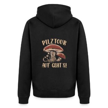Pilzsuche Pilztour Auf Geht´s Pilz-Sammler - Unisex Premium Bio Zip Hoodie - Schwarz - Hinten - Nico (187cm)