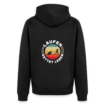 Laufen Rettet Leben - Retro Lustige Sportler - Unisex Premium Bio Zip Hoodie - Schwarz - Hinten - Nico (187cm)
