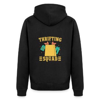 Thrift Shopper Thrifting Squad Thrift Store - Unisex Premium Bio Zip Hoodie - Schwarz - Hinten - Nico (187cm)
