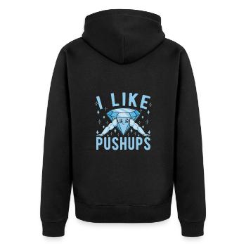 Fitness Fanatics I Like Pushups Calisthenics Gym - Unisex Premium Organic Zip Hoodie - black - Back - Nico (187cm)