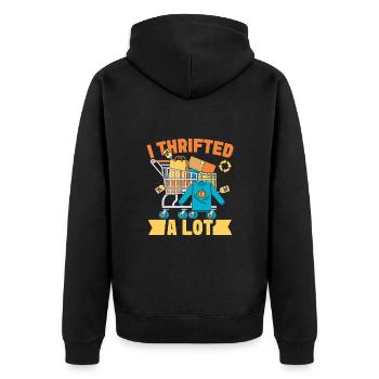 Thrift Shopper I Thrifted A Lot Thrift Store - Unisex Premium Organic Zip Hoodie - black - Back - Nico (187cm)