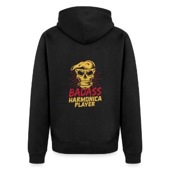 Funny Harmonica Player Badass Harmonica - Unisex Premium Bio Zip Hoodie - Schwarz - Hinten - Nico (187cm)