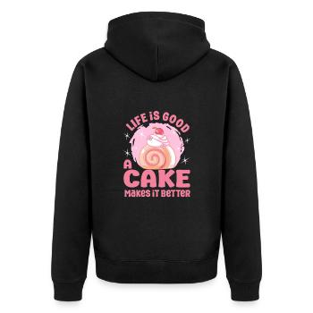 Cake Baker Life Is Good Cake Makes Better - Unisex Premium Bio Zip Hoodie - Schwarz - Hinten - Nico (187cm)