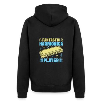 Funny Harmonica Player Fantastic Player Harmonica - Unisex Premium Bio Zip Hoodie - Schwarz - Hinten - Nico (187cm)