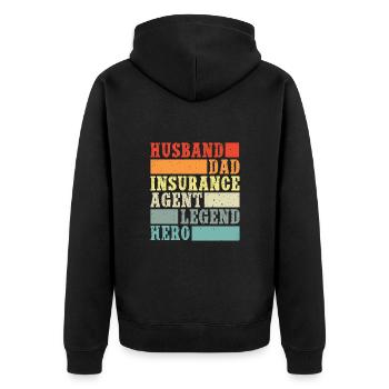 Insurance Agent Husband Dad Hero Funny Insurance - Unisex Premium Bio Zip Hoodie - Schwarz - Hinten - Nico (187cm)