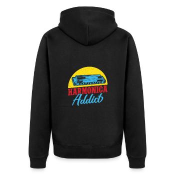 Funny Harmonica Player Addict Harmonica - Unisex Premium Bio Zip Hoodie - Schwarz - Hinten - Nico (187cm)