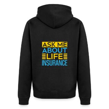 Insurance Agent Ask Me About Funny Insurance - Unisex Premium Bio Zip Hoodie - Schwarz - Hinten - Nico (187cm)