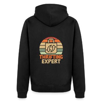 Thrift Shopper Thrifting Expert Thrift Store - Unisex Premium Bio Zip Hoodie - Schwarz - Hinten - Nico (187cm)