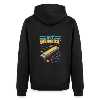 Funny Harmonica Player Got Harmonica - Unisex Premium Bio Zip Hoodie - Schwarz - Hinten - Nico (187cm)