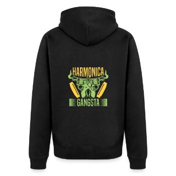 Funny Harmonica Player Gangsta Harmonica - Unisex Premium Bio Zip Hoodie - Schwarz - Hinten - Nico (187cm)