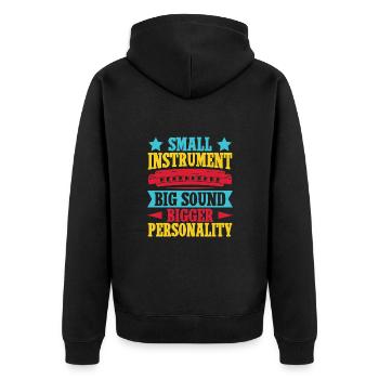 Funny Harmonica Player Small Instrument Big Sound - Unisex Premium Bio Zip Hoodie - Schwarz - Hinten - Nico (187cm)