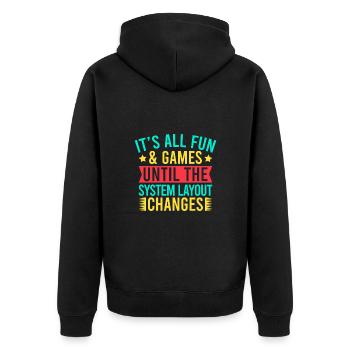 Insurance Agent System Layout Changes Funny - Unisex Premium Bio Zip Hoodie - Schwarz - Hinten - Nico (187cm)