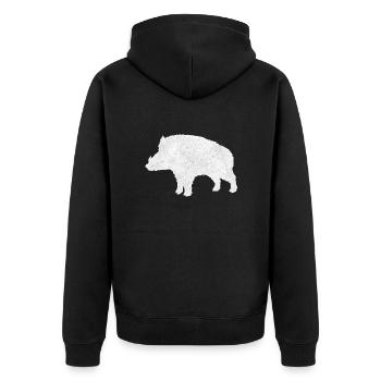 Wildschwein - Unisex Premium Bio Zip Hoodie - Schwarz - Hinten - Nico (187cm)